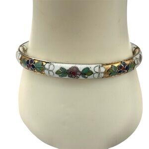 Floral Enamel Cloisonné Hinged Bangle Bracelet